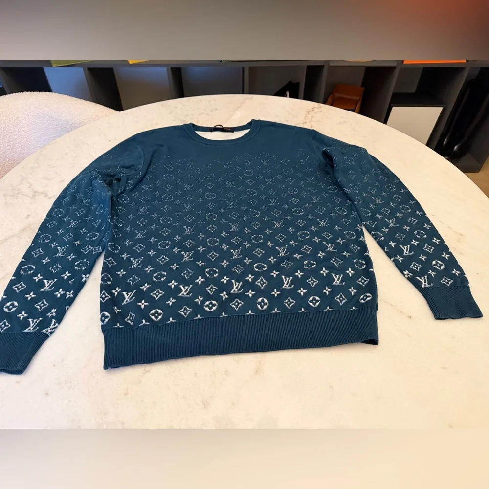 Louis Vuitton Monogram Degrade Blue Canard Teal White Logo Crewneck Sweater M